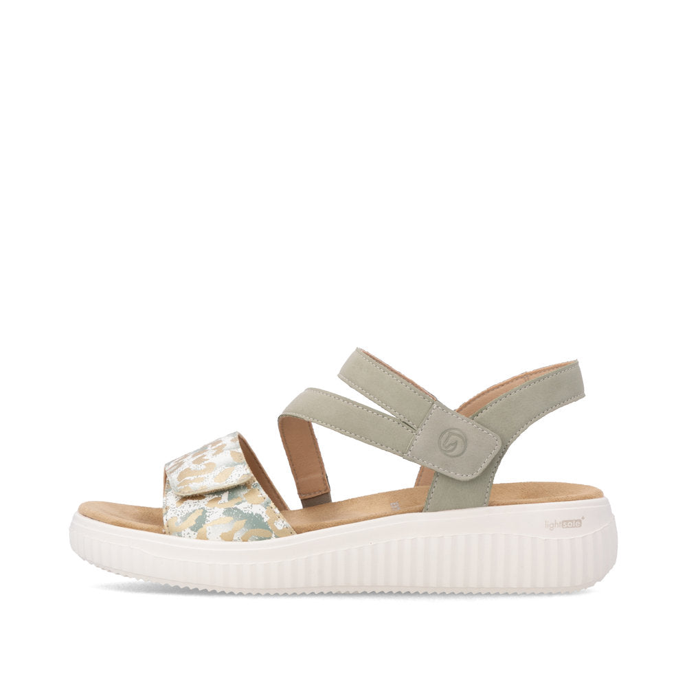 Remonte D3L51-52 Off White & Green H Fit Velcro Sandals with Slingback Strap