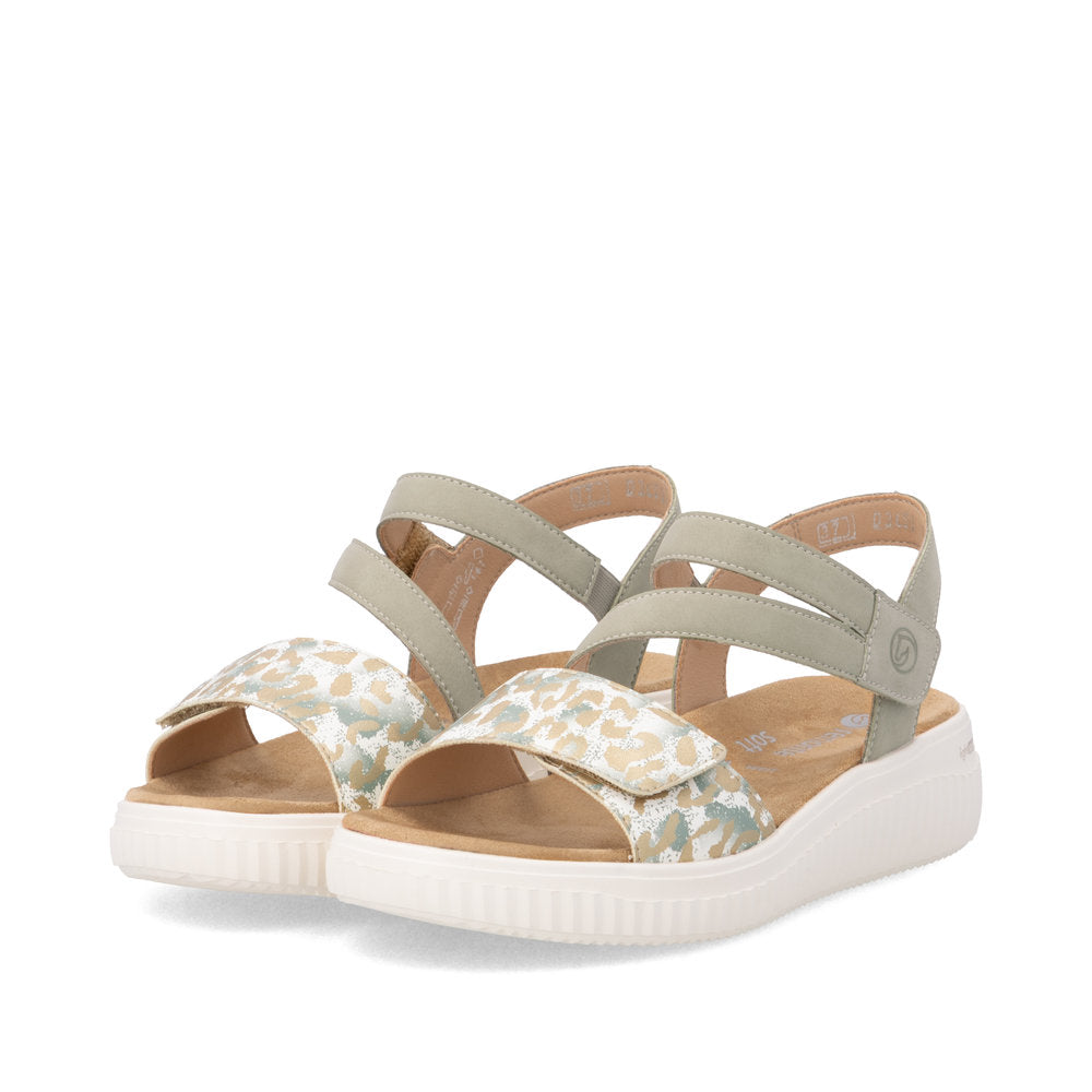 Remonte D3L51-52 Off White & Green H Fit Velcro Sandals with Slingback Strap