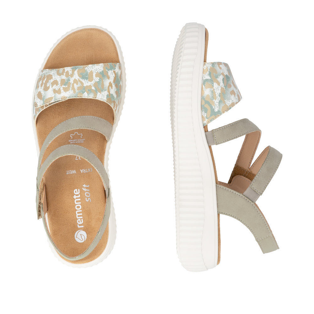 Remonte D3L51-52 Off White & Green H Fit Velcro Sandals with Slingback Strap