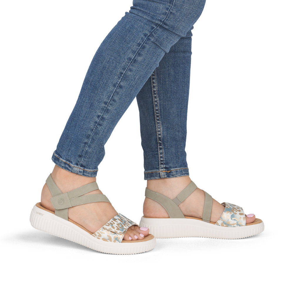 Remonte D3L51-52 Off White & Green H Fit Velcro Sandals with Slingback Strap