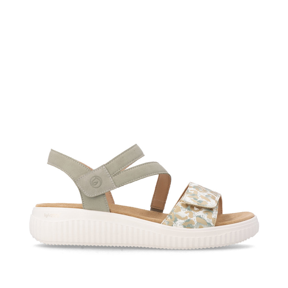 Remonte D3L51-52 Off White & Green H Fit Velcro Sandals with Slingback Strap