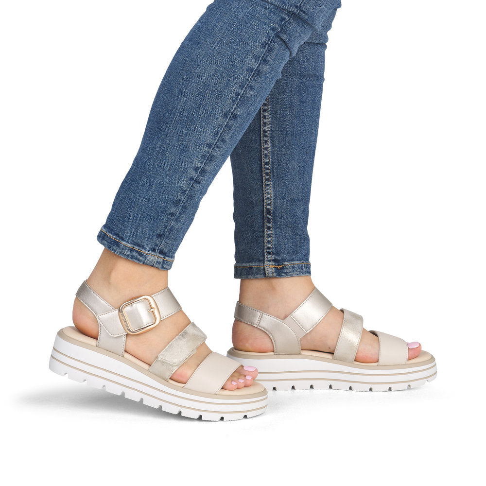 Remonte D3N50-90 Pale Gold Mix F 1/2 Fit Sandals with Slingback Strap