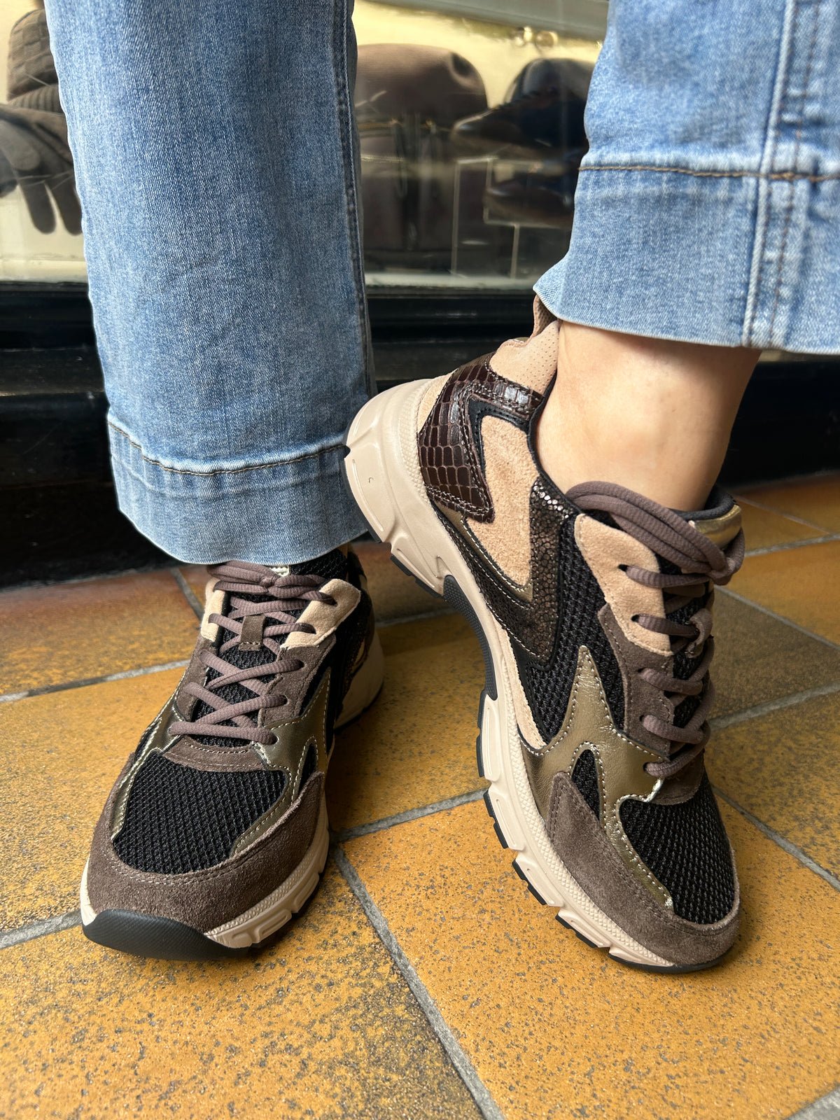 Gabor Comfort 6005.01.007 Black, Brown & Sand Mix G Fit Sneakers