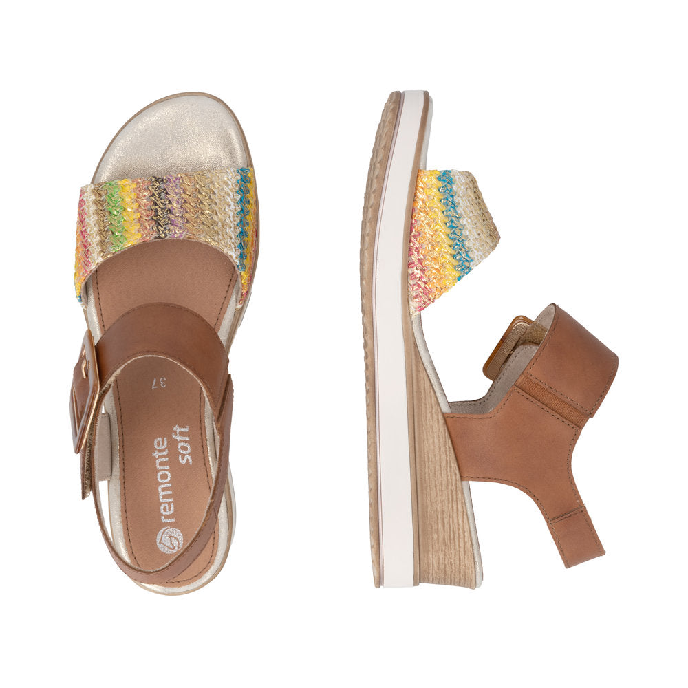 Remonte D6453-22 Brown Gold Multi F 1/2 Fit Sandals with Slingback Strap