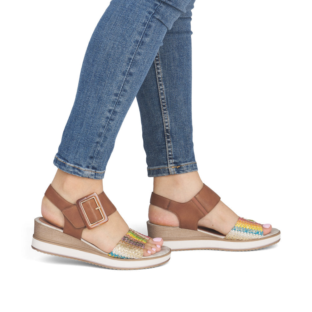 Remonte D6453-22 Brown Gold Multi F 1/2 Fit Sandals with Slingback Strap