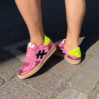 Another Trend A03276C6 Carmesi Pink & Pink Sparkle Trainers with Neon Heel