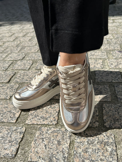 Another Trend A03561E5 Metal Silver & Gold Mix Thick Sole Trainers