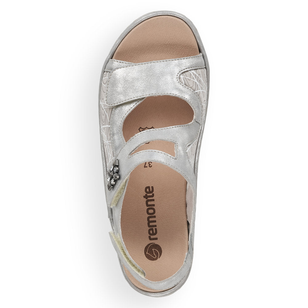 Remonte D7647-40 Ice Silver G Fit Velcro Sandals with Slingback Strap