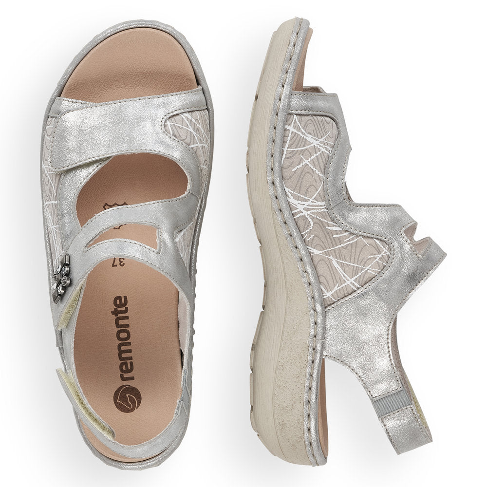 Remonte D7647-40 Ice Silver G Fit Velcro Sandals with Slingback Strap