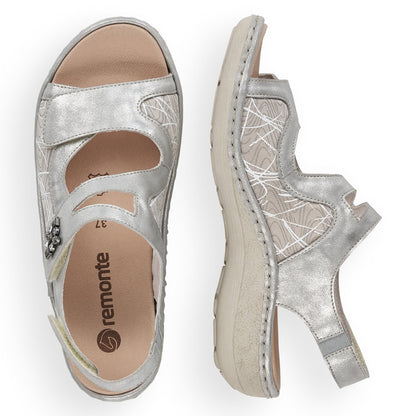 Remonte D7647-40 Ice Silver G Fit Velcro Sandals with Slingback Strap