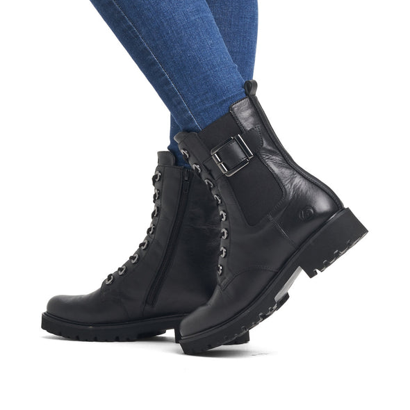 Remonte D8668-01 Black Lace Boots with Buckle