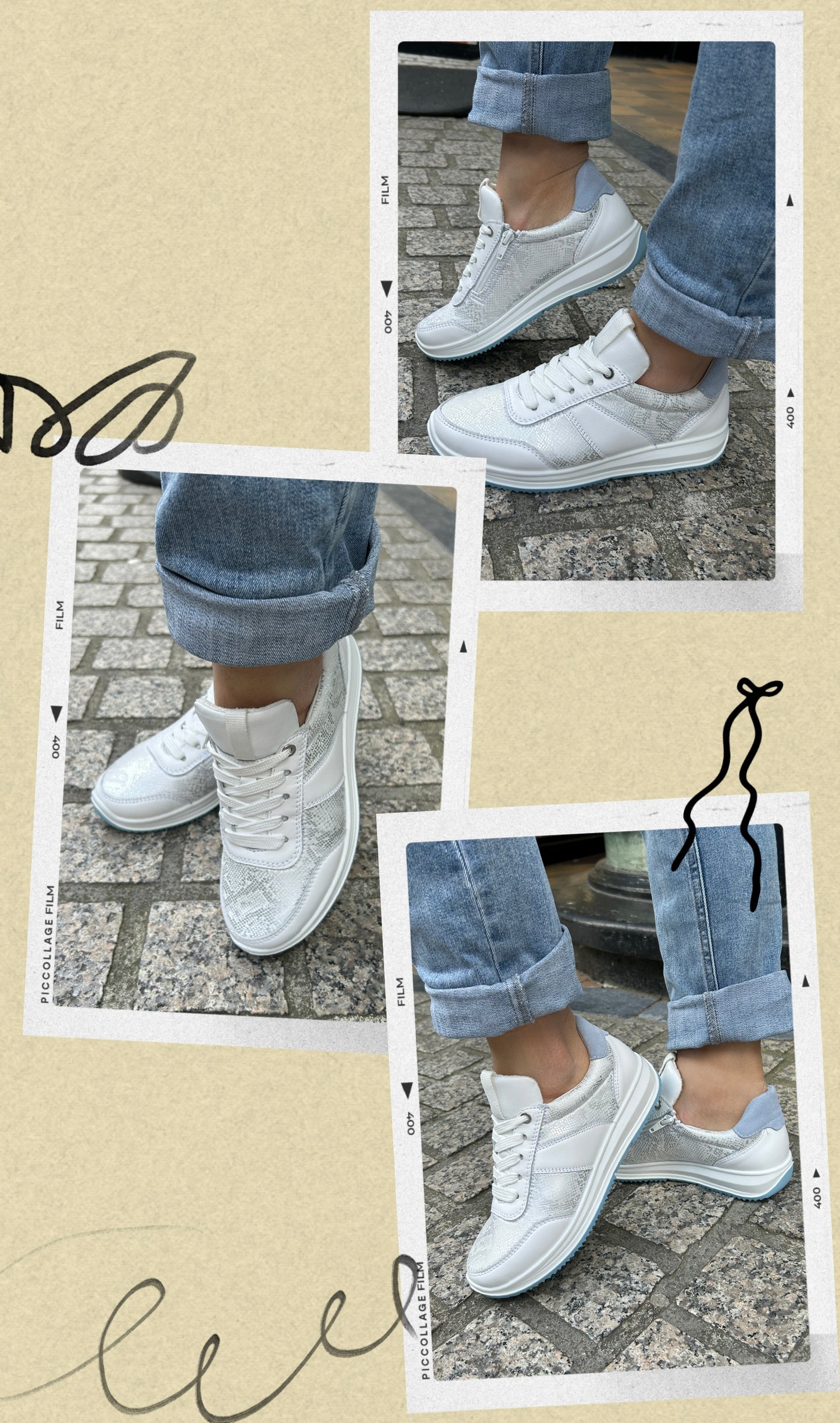 Ara 12-25532 04 Osaka 3.0 H Fit White Reptile & Blue Sneakers