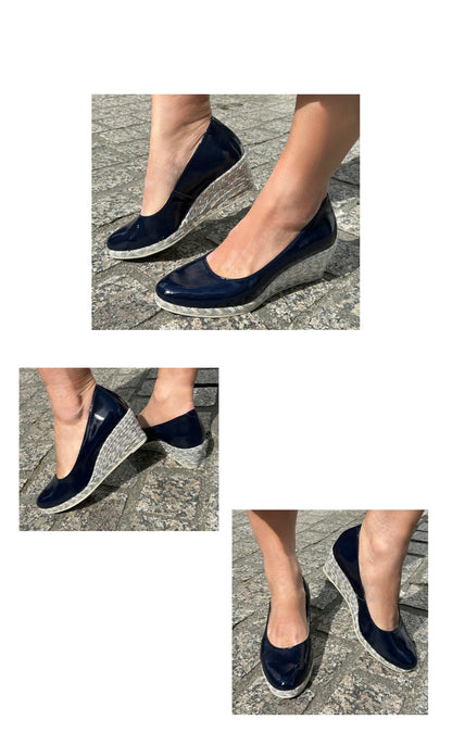 Jose Saenz 6019 Navy White, Silver & Champagne Gold Wedges