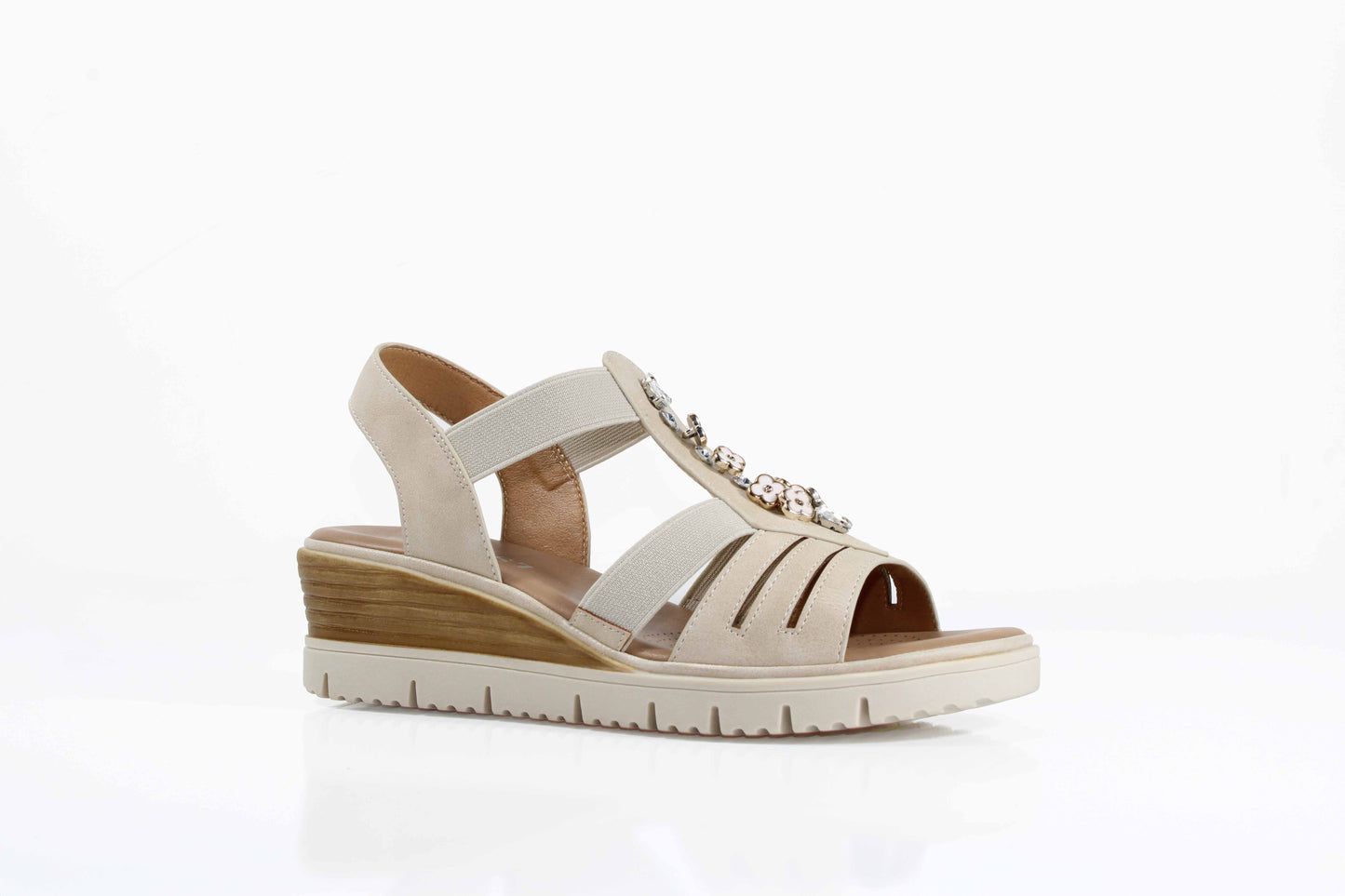Susst DOLLY26 Beige PU Elastic Strap Wedge Sandals