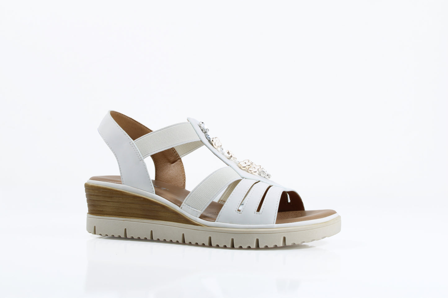 Susst DOLLY26 White PU Elastic Strap Wedge Sandals