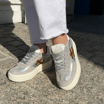 Another Trend A035M338 Tortola Grey Silver Combi Thick Sole Trainers
