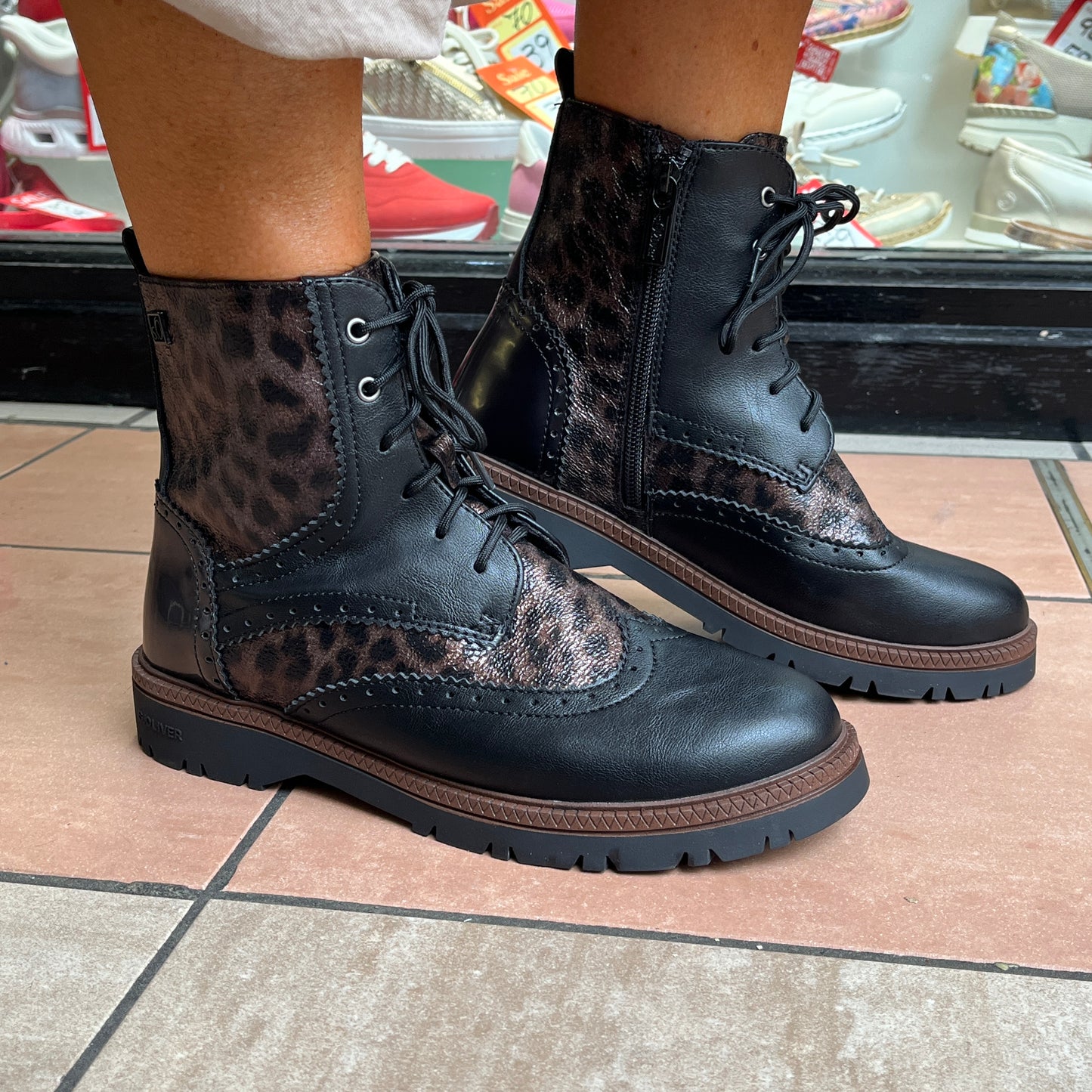 s.Oliver 5-25232-43-908 Leopard Combi Lace Ankle Boots