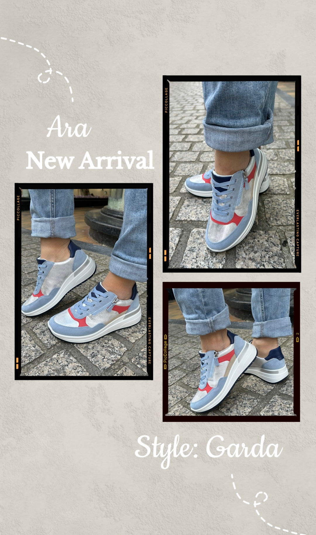Ara 12-57702 92 Garda H Fit Blue, Silver, Red & Beige Mix Sneakers with Zip
