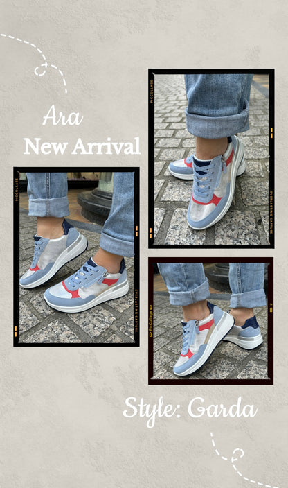 Ara 12-57702 92 Garda H Fit Blue, Silver, Red & Beige Mix Sneakers with Zip