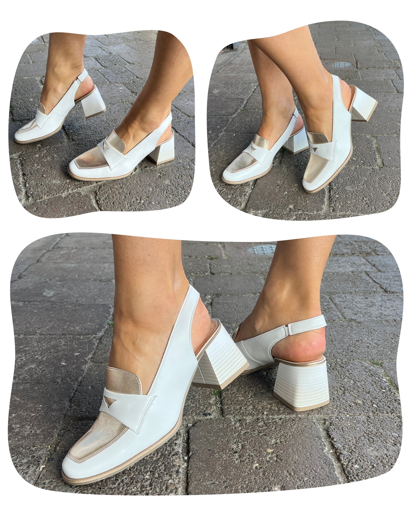 Bioeco by Arka 4175 2022+2646+2772 White Leather Block Heel Slingback Shoes