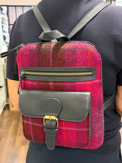Ashwood Leather TW-25 06-Navy/Pink Leather/Tweed Med Rucksack