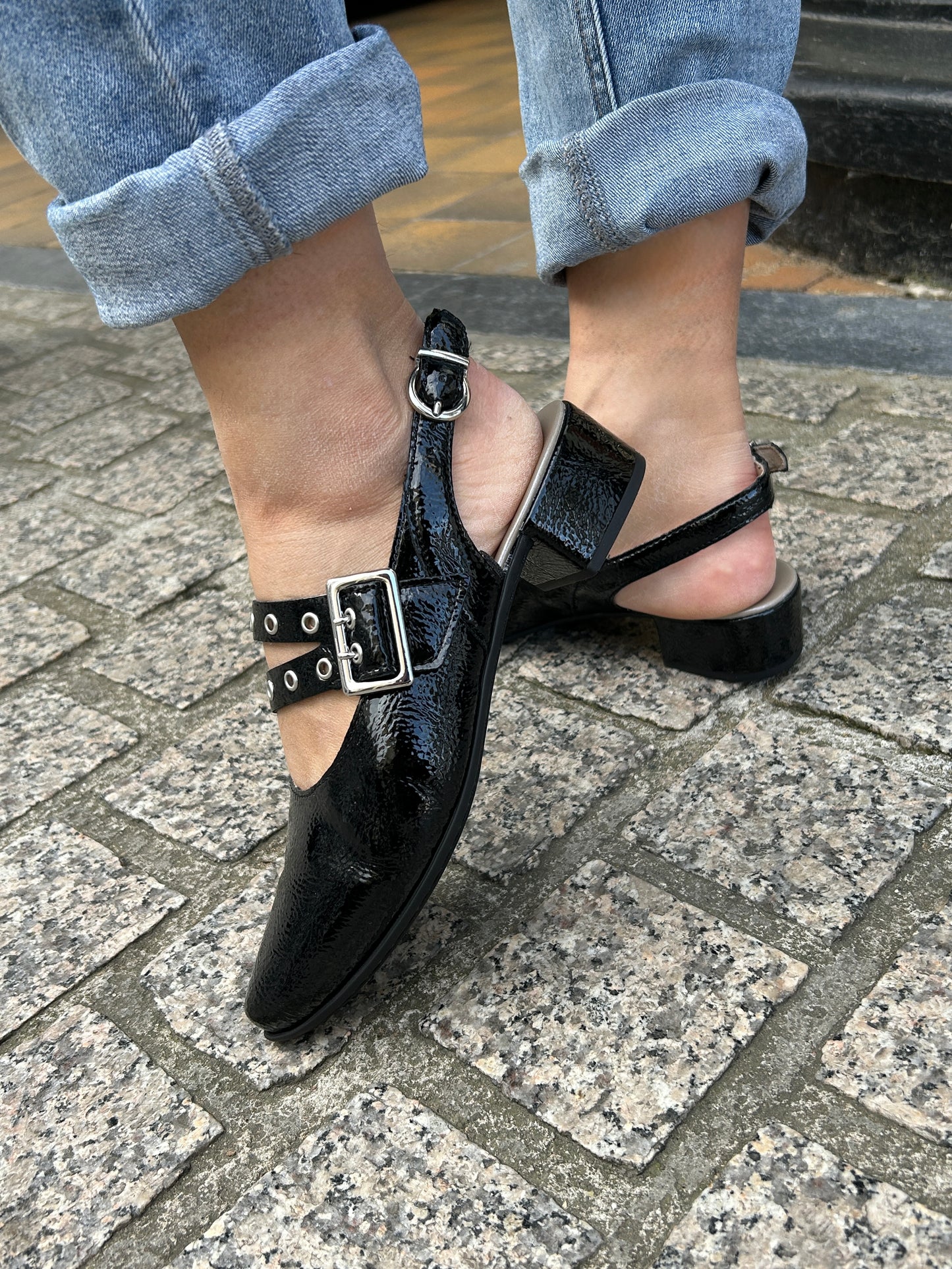 Rieker 47071-00 Black F 1/2 Fit Slingback Low Heels