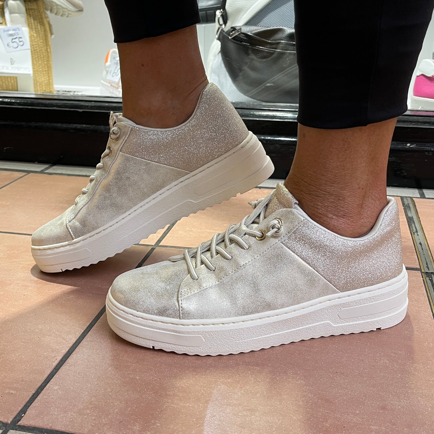 Marco Tozzi 2-23784-44 447 Cream Glitz  Combi Trainers