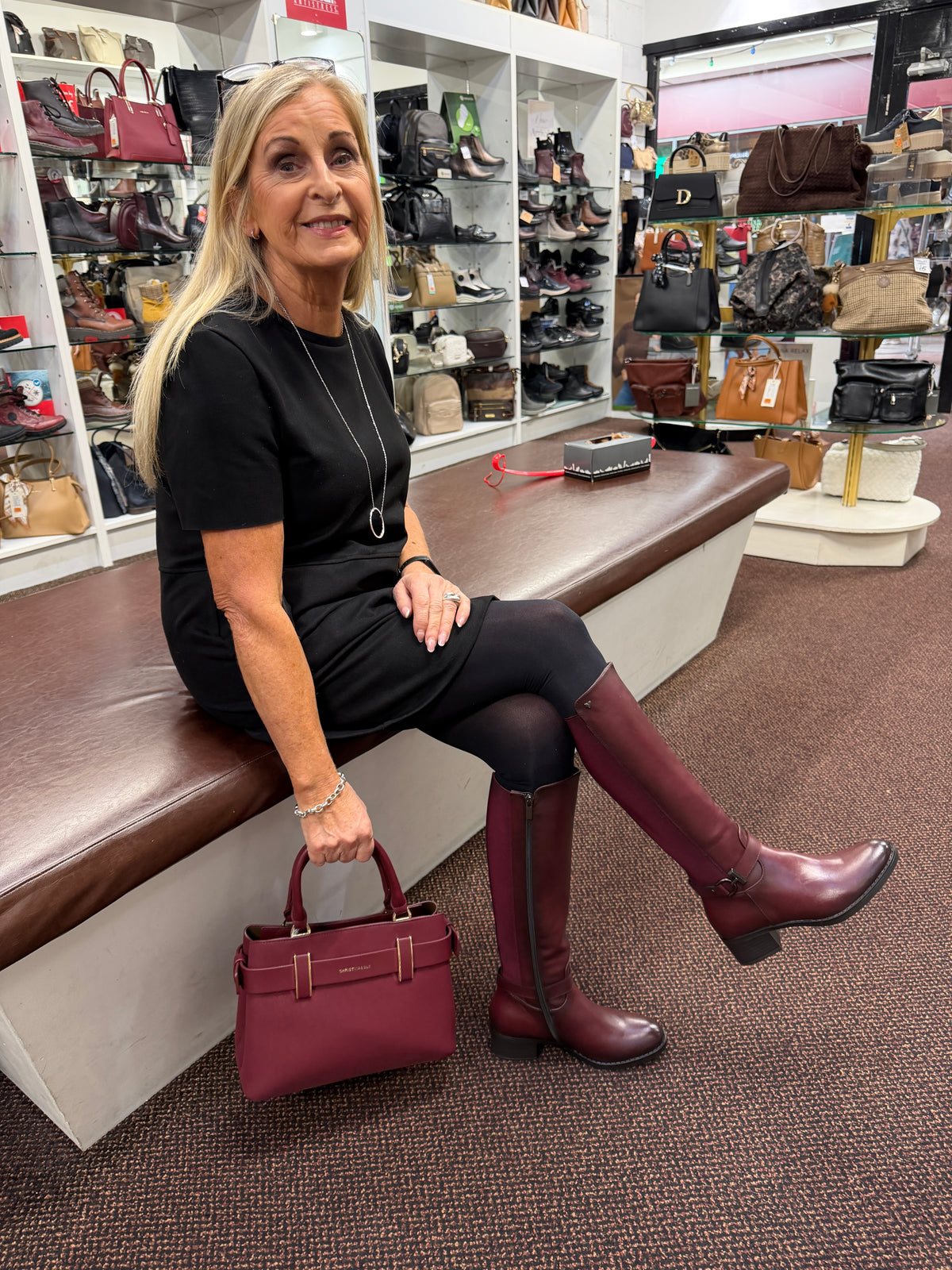 Susst Sammy26 Mulberry PU Ankle Strap Knee Boots