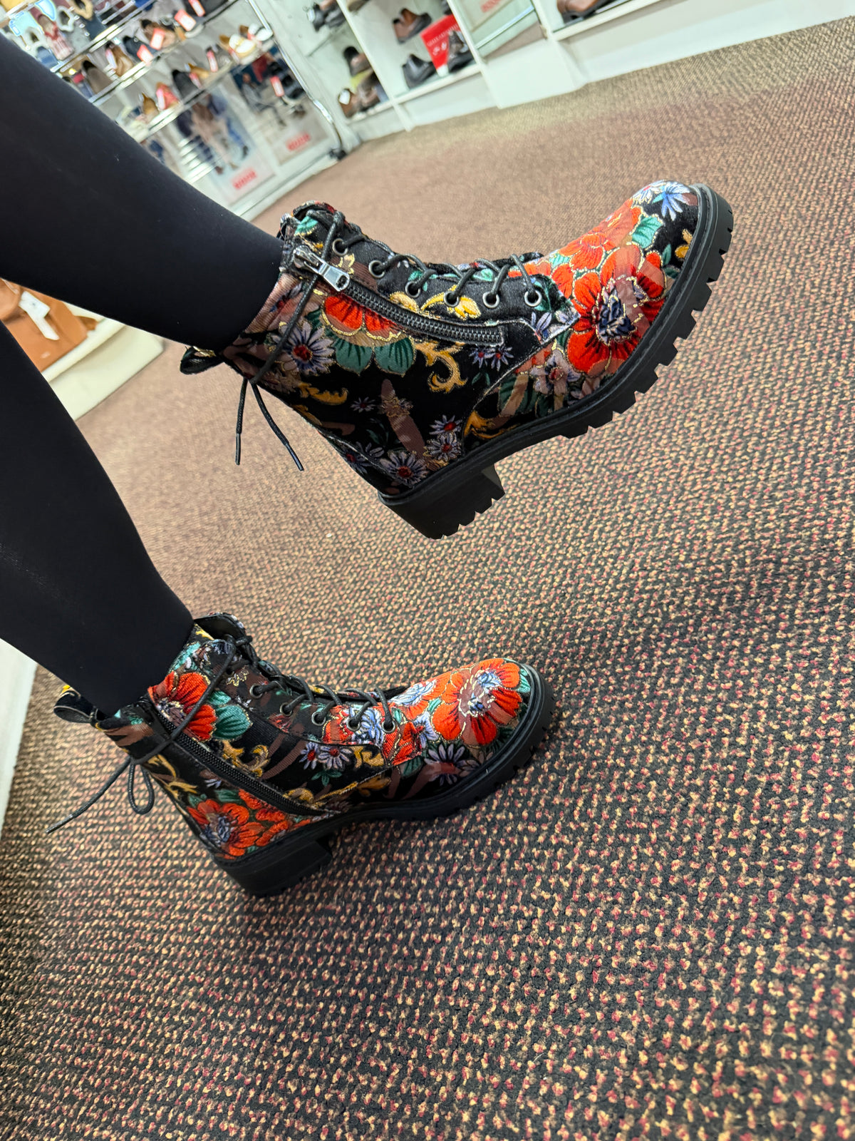Susst Norma26 Yellow Floral Fabric Outside Zip & Tie Ankle Boots