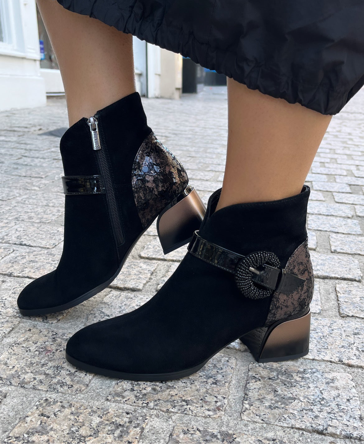 Loretta Vitale C3849A Black Suede Ankle Boots with Ombre Heel