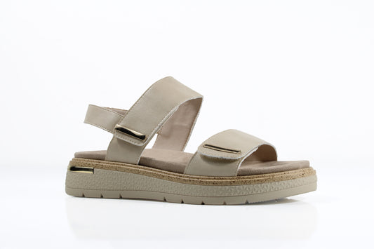 Susst FINOLA26 Beige PU Twin Velcro Strap Chunky Sandal