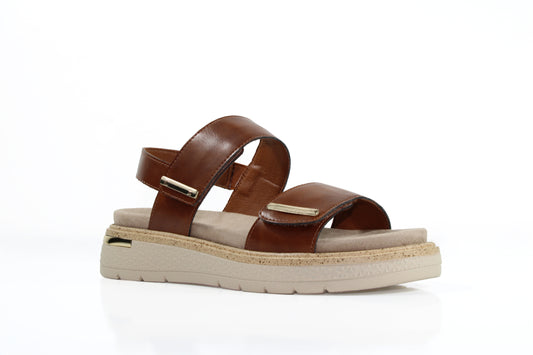 Susst FINOLA26 Camel Tan PU Twin Velcro Strap Chunky Sandal