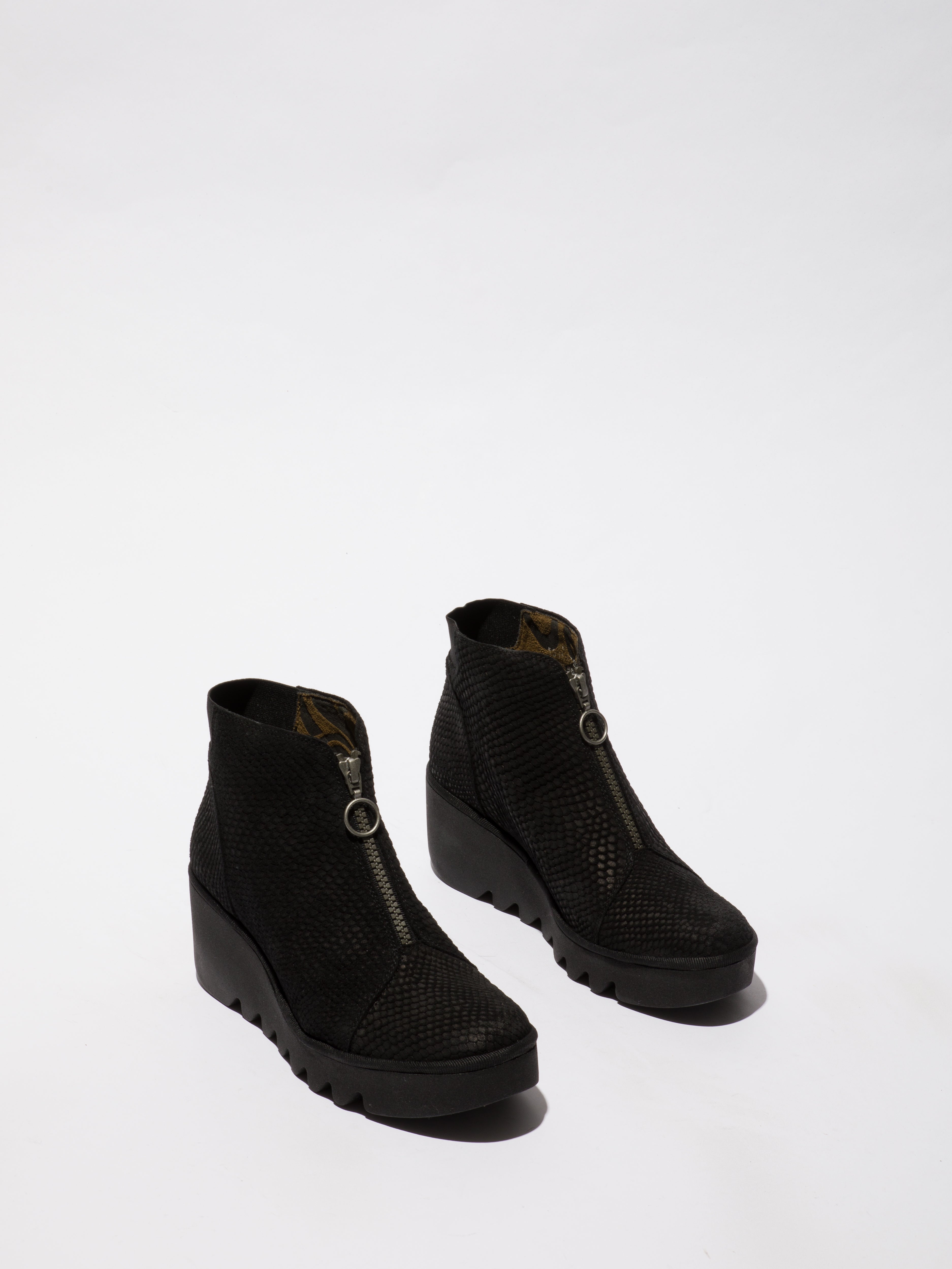 Fly London P501537002 BAAZ537FLY Toronto Black Nubuck Boots with Front Zip Elastic Back