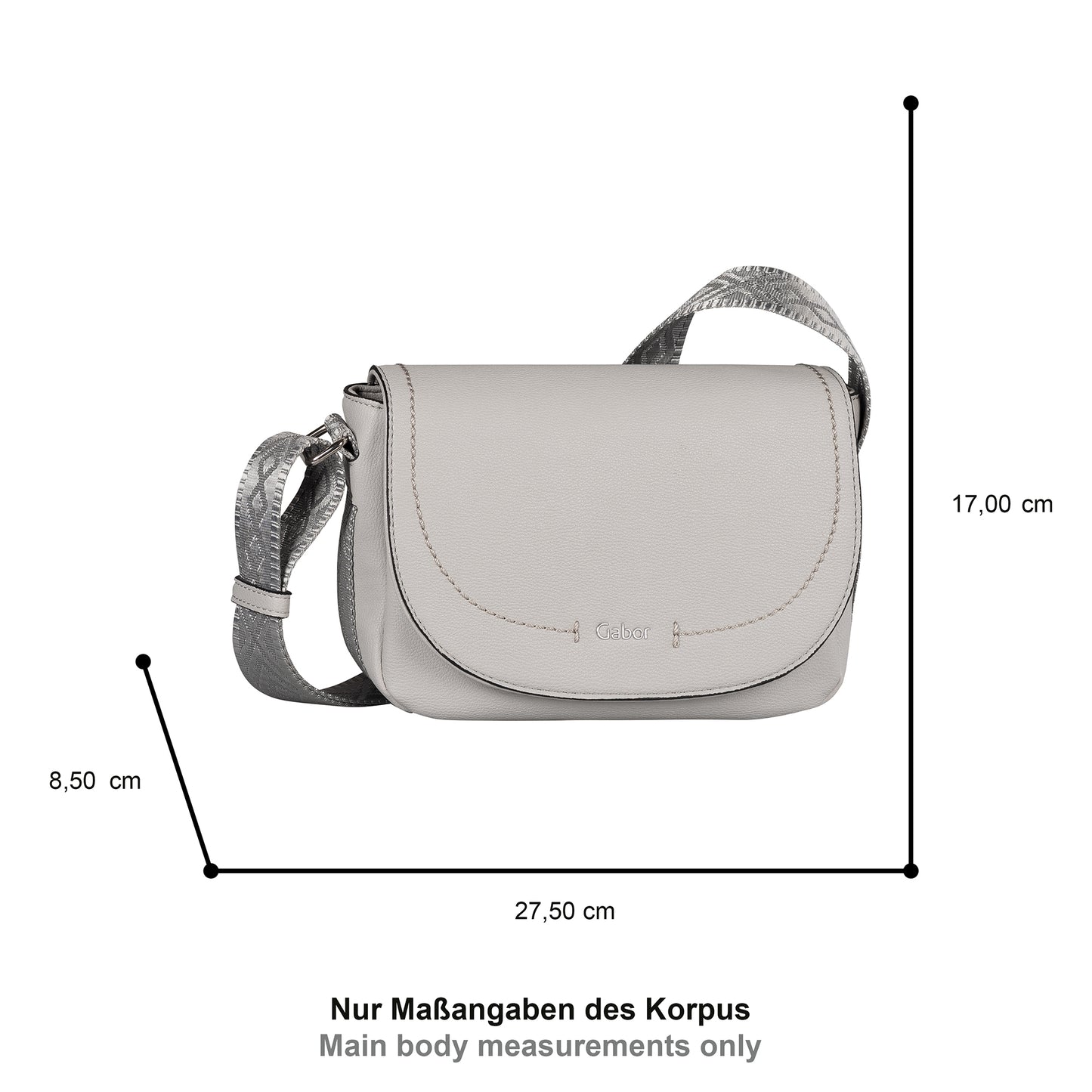 Gabor 011548 Aileen Light Grey Flap Bag with Top Zip
