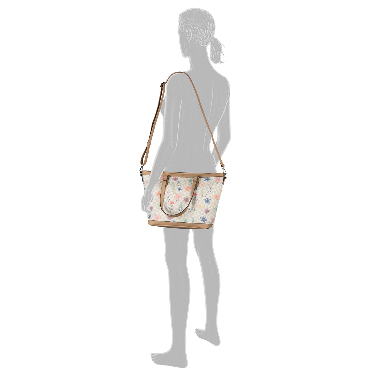 Gabor 012697 Meria White Flower Zip Shopper Bag