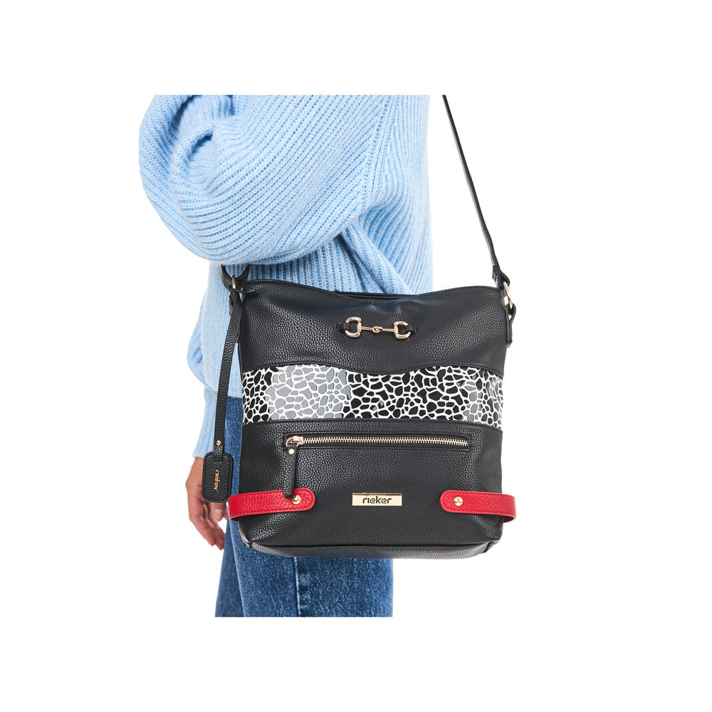 Rieker H1517-01 Black, White & Red Handbag