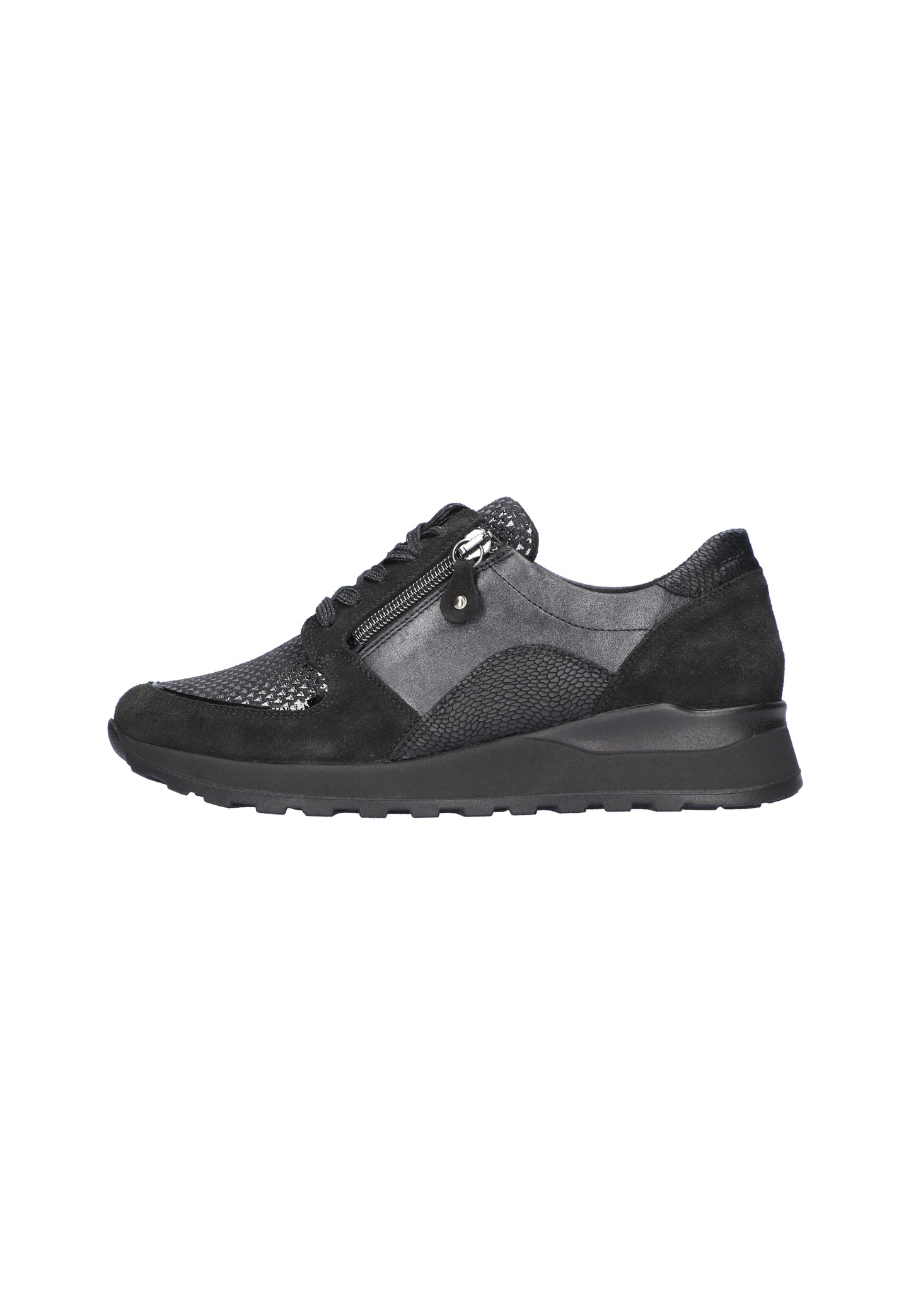 Waldlaufer H64007 601 001 Hiroko-Soft Black Lace & Zip Sneakers