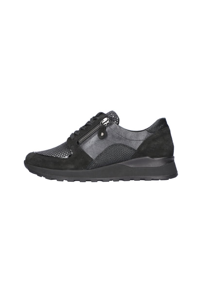 Waldlaufer H64007 601 001 Hiroko-Soft Black Lace & Zip Sneakers