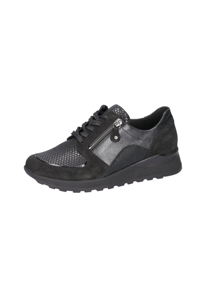 Waldlaufer H64007 601 001 Hiroko-Soft Black Lace & Zip Sneakers