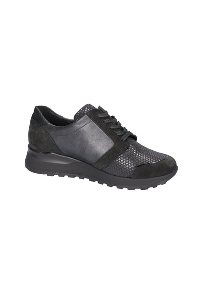 Waldlaufer H64007 601 001 Hiroko-Soft Black Lace & Zip Sneakers