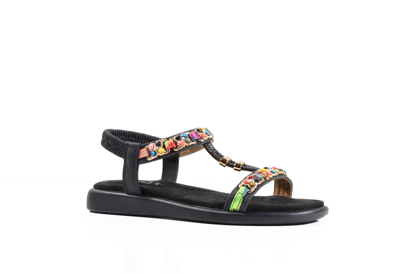 Susst HEIDI26 Black PU Ornate Low Sandals