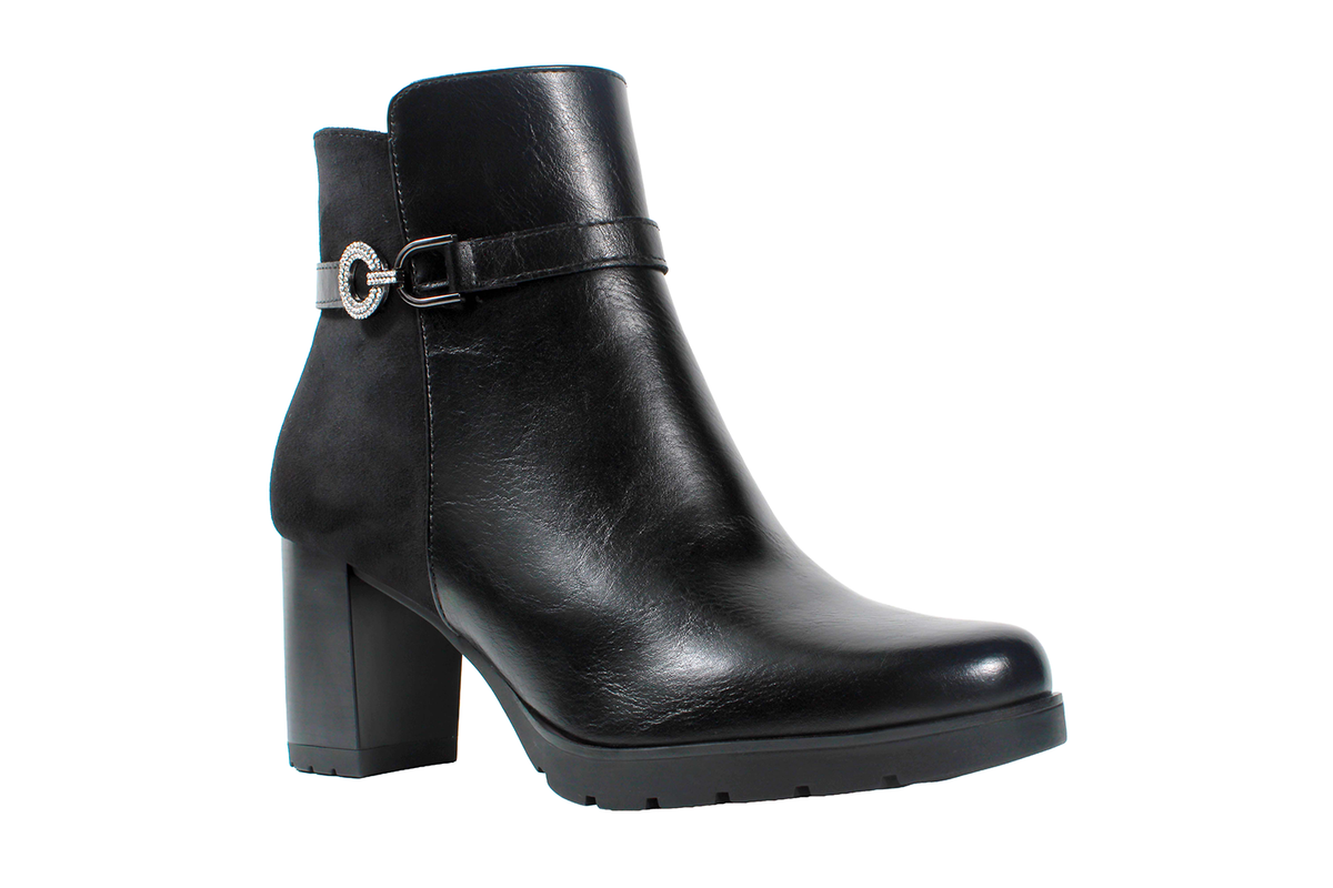 Susst Hudson26 Black PU/Micro Diamonte Strap & Buckle Ankle Boots