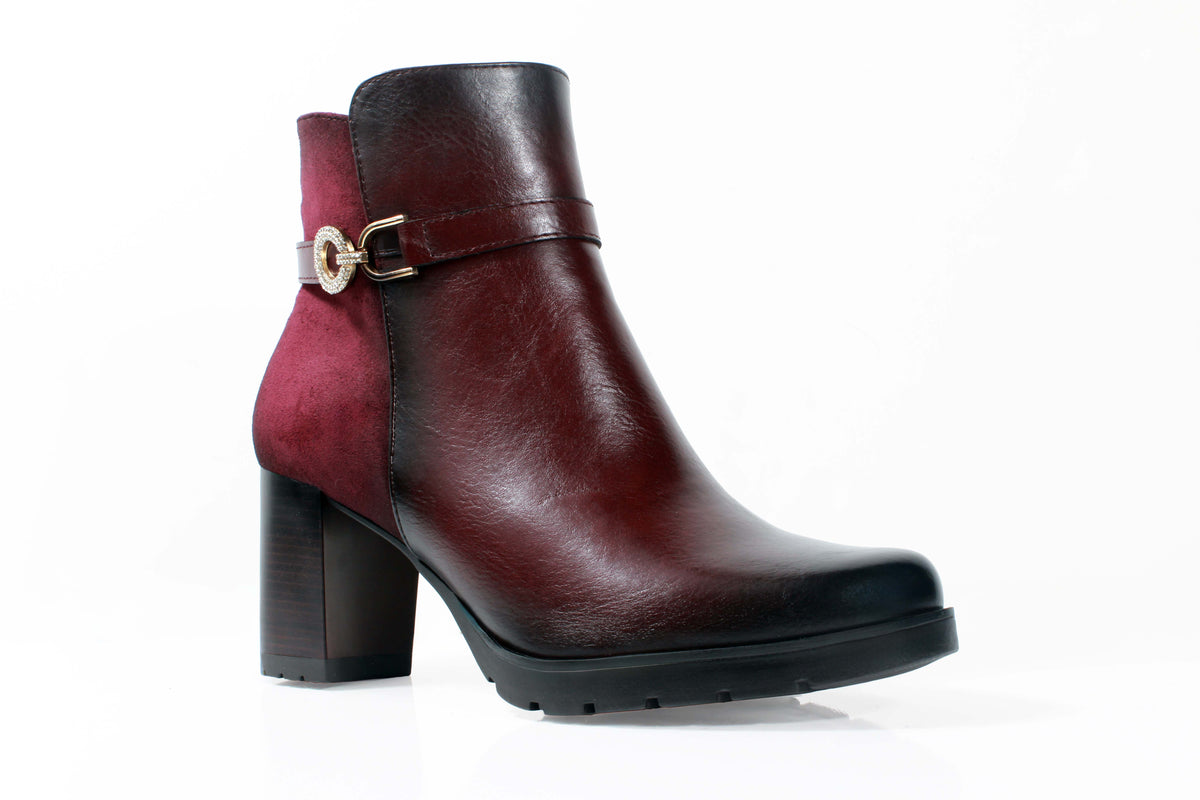 Susst Hudson26 Burgundy PU/Micro Diamonte Strap & Buckle Ankle Boots