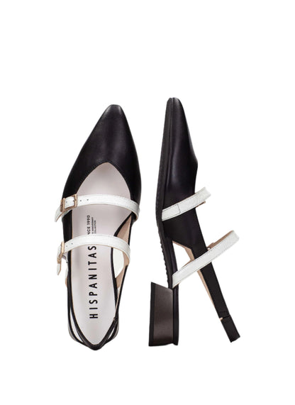 Hispanitas HV253922 Black Slingback Shoes with 2 White Straps