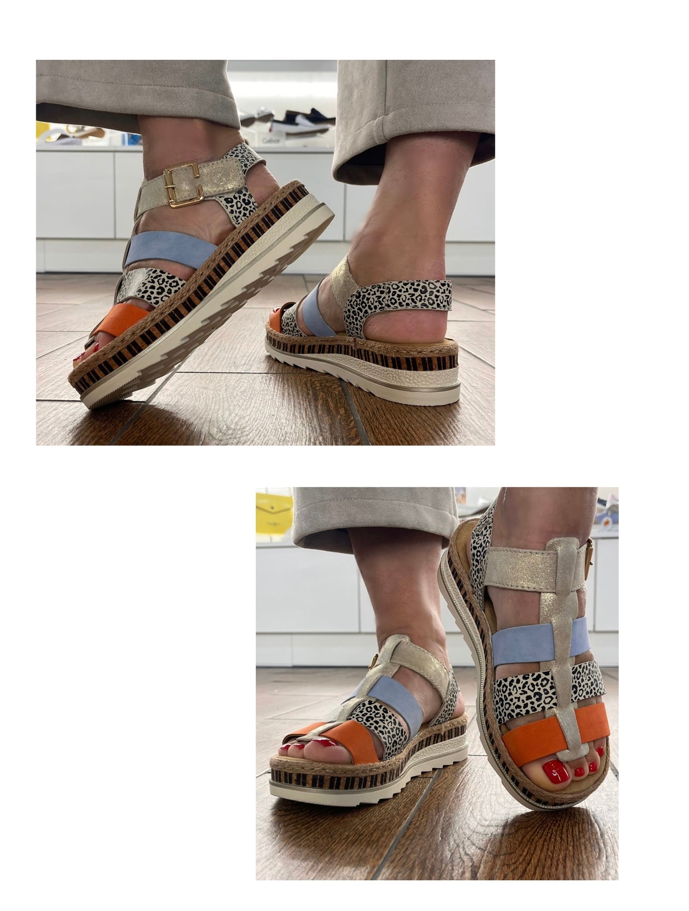 Rieker V7904-90 Nude, Leopard, Orange & Blue E 1/2 Fit Sandals with Slingback Strap