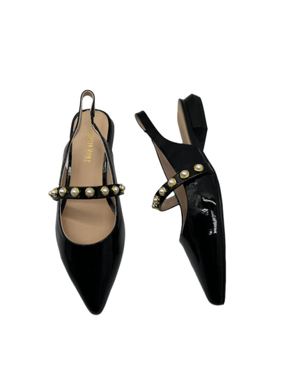 Loretta Vitale C9619 Black Patent Slingback Shoes with Pearl Strap