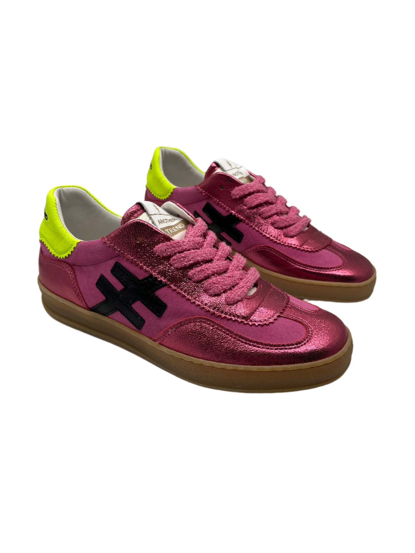 Another Trend A03276C6 Carmesi Pink & Pink Sparkle Trainers with Neon Heel