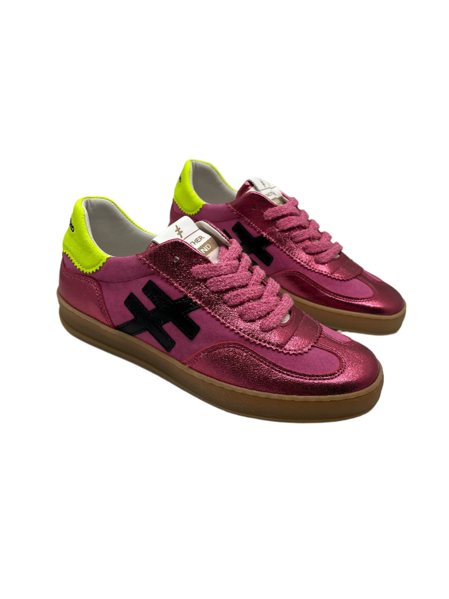 Another Trend A03276C6 Carmesi Pink & Pink Sparkle Trainers with Neon Heel
