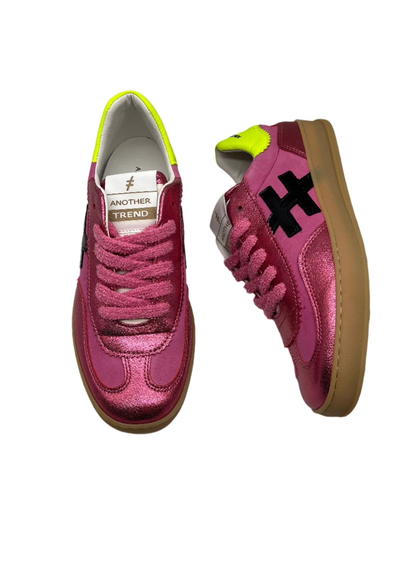Another Trend A03276C6 Carmesi Pink & Pink Sparkle Trainers with Neon Heel