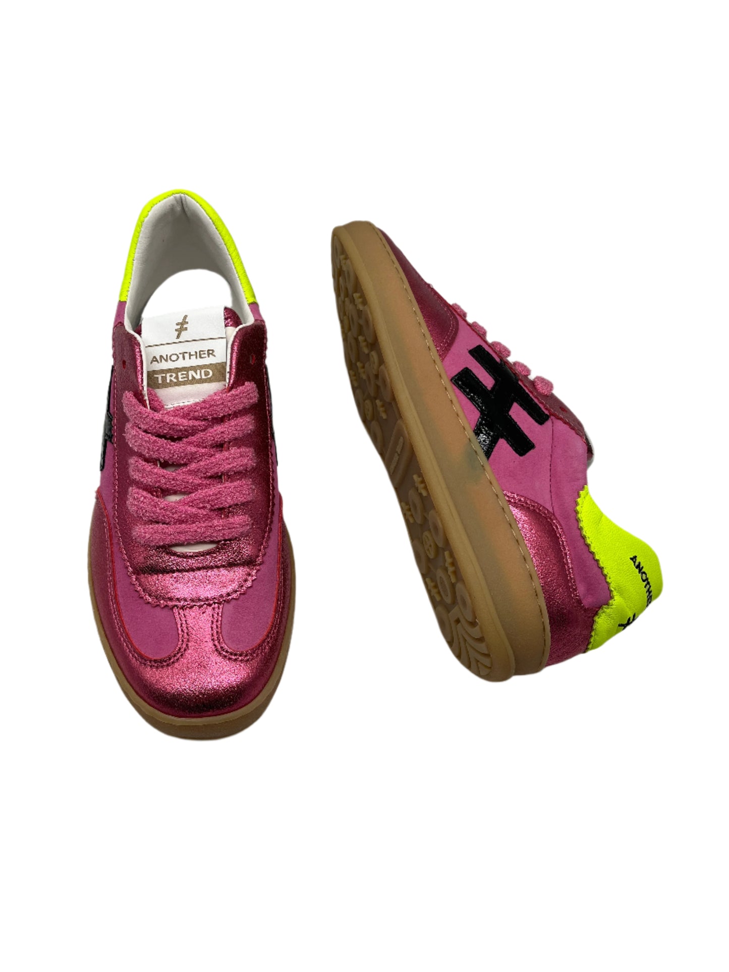 Another Trend A03276C6 Carmesi Pink & Pink Sparkle Trainers with Neon Heel
